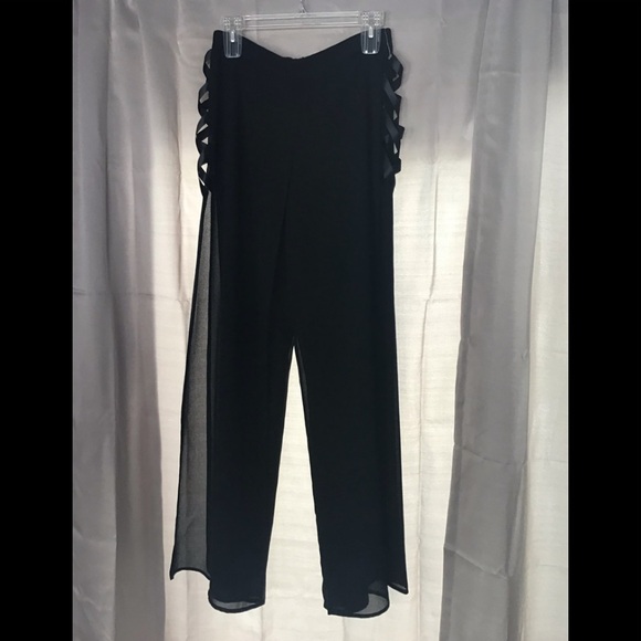 JS Boutique Pants - Black sheer overlay pants, side lace detail